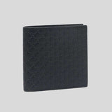 GUCCI Men's Black Microguccissima GG Logo Leather Bifold Wallet With Coin Pocket Navy Blue 150413