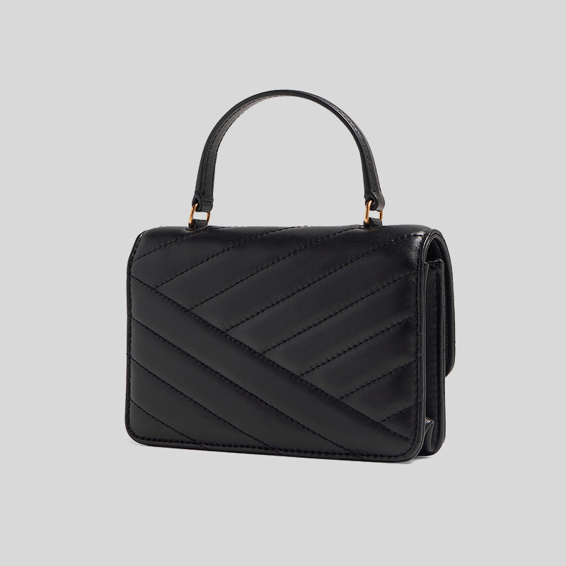 TORY BURCH Mini Kira Chevron Top Handle Chain Wallet Black 152356