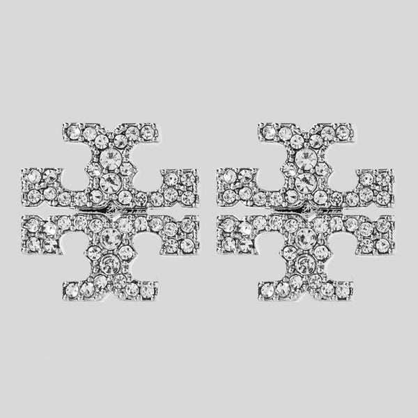 TORY BURCH Kira Pave Crystal T Logo Stud Earring Silver 158535 lussocitta lusso citta