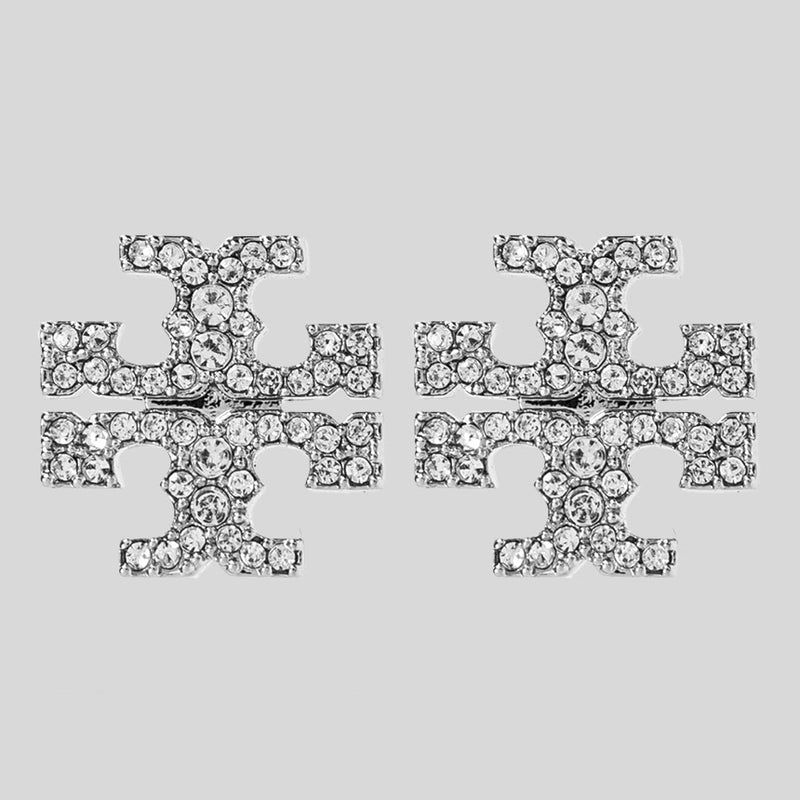 TORY BURCH Kira Pave Crystal T Logo Stud Earring Silver 158535 lussocitta lusso citta