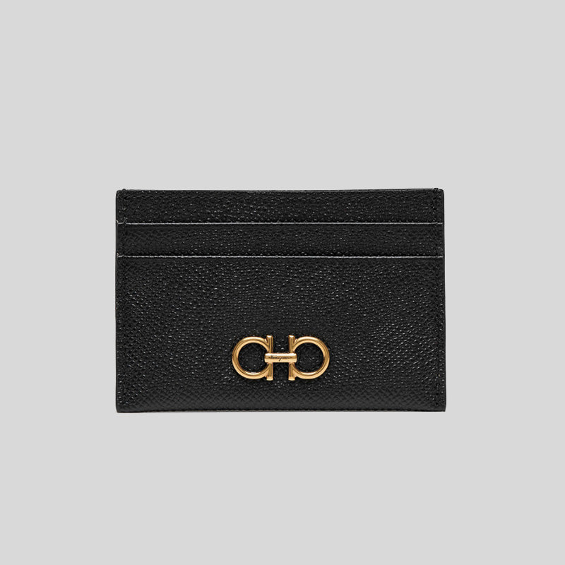 Ferragamo Gancini Leather Credit Card Holder Black 220007 lussocitta lusso città