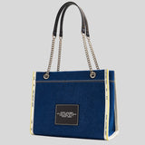 MARC JACOBS The Denim Chain Medium Tote Bag Dark Wash 2F4HTT018H05