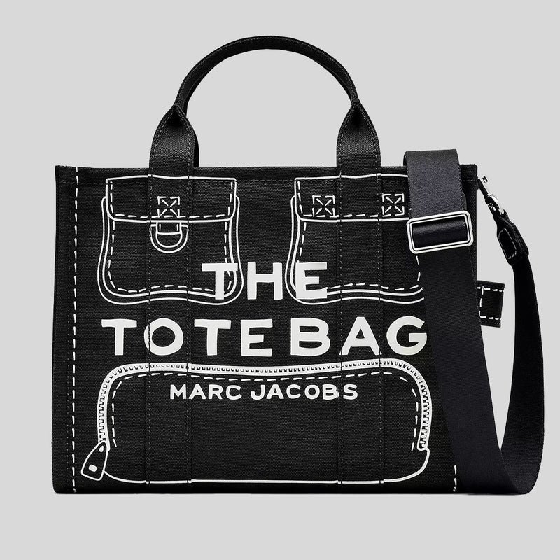 MARC JACOBS The Trompe L'oeil Cargo Canvas Medium Tote Bag Black 2P5HTT023H03 lussocitta lusso citta
