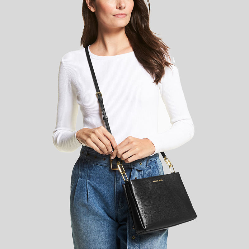 Michael Kors Trisha Medium Pebbled Leather Crossbody Bag Black 35H1G9TC8L