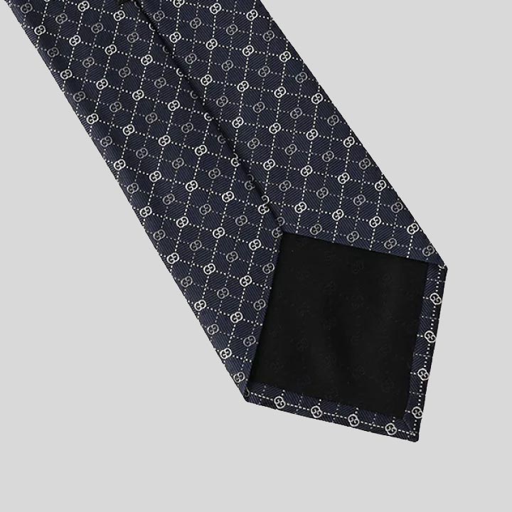 GUCCI Signature Logo Micro GGWEB Silk Tie Navy 386489