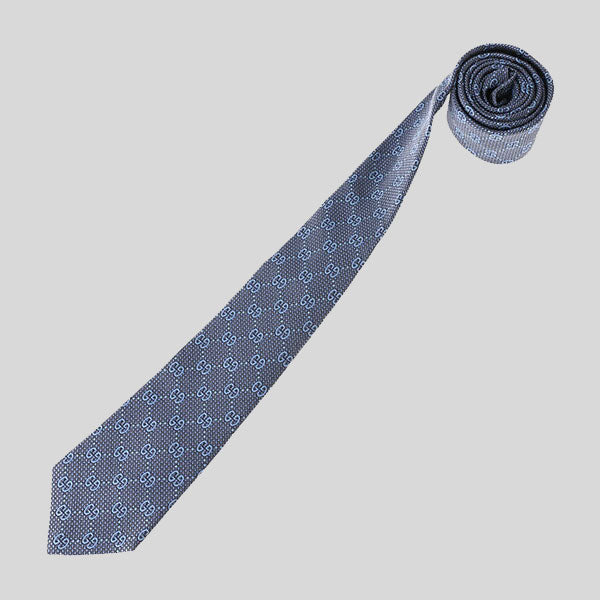 GUCCI Signature Logo GGWEB Silk Tie Denim Blue 408865