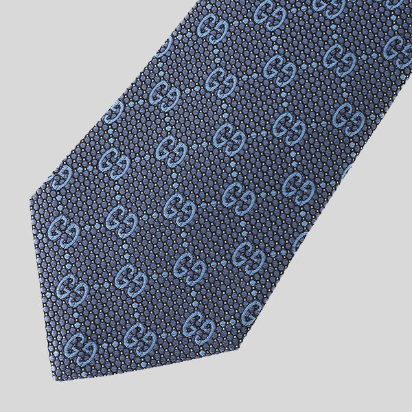 GUCCI Signature Logo GGWEB Silk Tie Denim Blue 408865