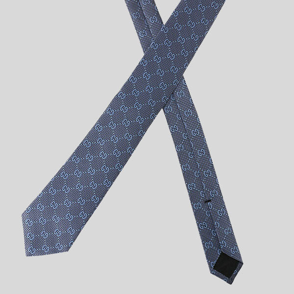 GUCCI Signature Logo GGWEB Silk Tie Denim Blue 408865