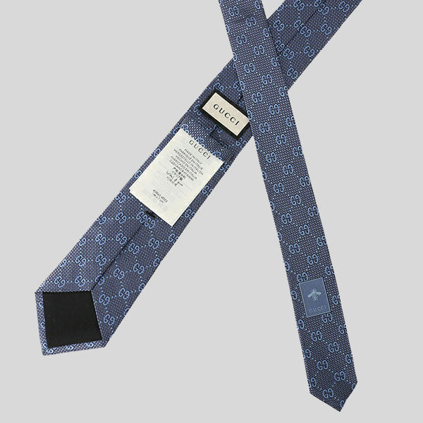 GUCCI Signature Logo GGWEB Silk Tie Denim Blue 408865