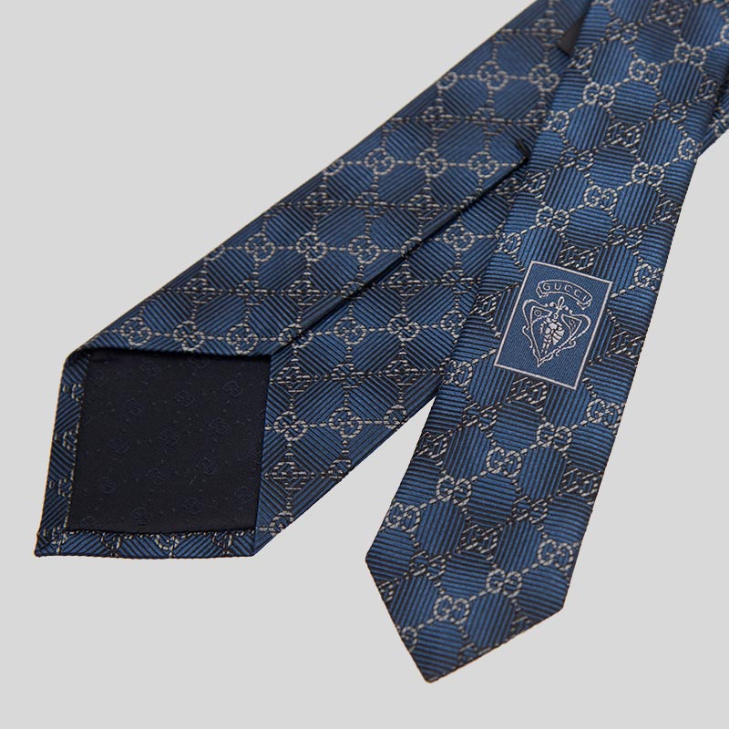 GUCCI Signature Logo GGWEB Silk Tie Wire Blue 408869