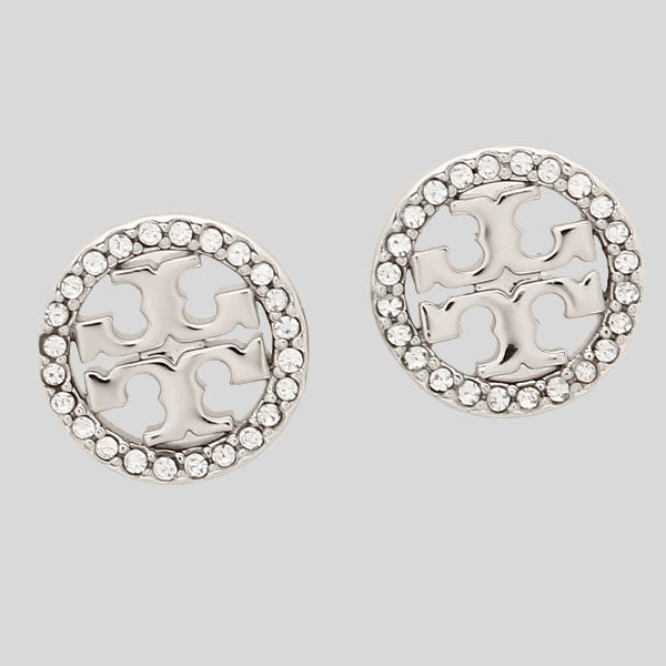 TORY BURCH Crystal Logo Stud Earring Silver 53422 lussocitta lusso citta amazon Shopee Lazada Zalora 