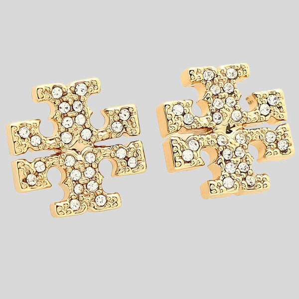 TORY BURCH Crystal T Logo Stud Earring Tory Gold 53423