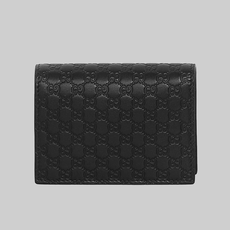 Gucci Unisex Micro GG Leather Flap Card Case Mini Wallet Black 544474