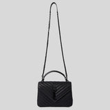 SAINT LAURENT YSL College Medium Chain Bag In Quilted Leather Black/Black 600279BRM08