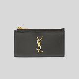 SAINT LAURENT YSL 2 Tone Logo Zipped Card Case In Smooth Leather Black 611558 lussocitta lusso citta