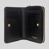 SAINT LAURENT YSL Cassandre Matelasse Compact Zip Around Wallet In Grain De Poudre Embossed Leather Black 668288BOW01
