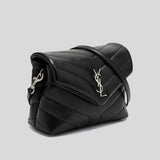 SAINT LAURENT YSL Loulou Toy Strap Bag In Quilted "Y" Leather Black/Silver 678401DV706