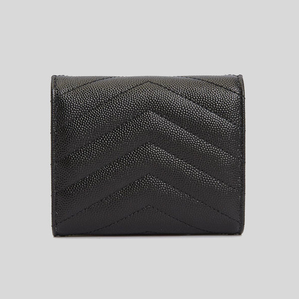 SAINT LAURENT YSL Cassandre Matelasse Multi-Folded Wallet In Grain De Poudre Leather Black 692061BOW01