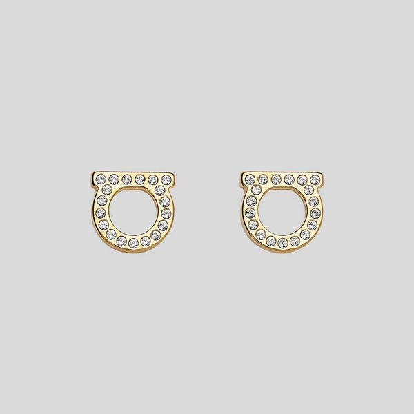 FERRAGAMO Gancini Crystals Small Earrings In Gold Color 696576 lussocitta lusso citta