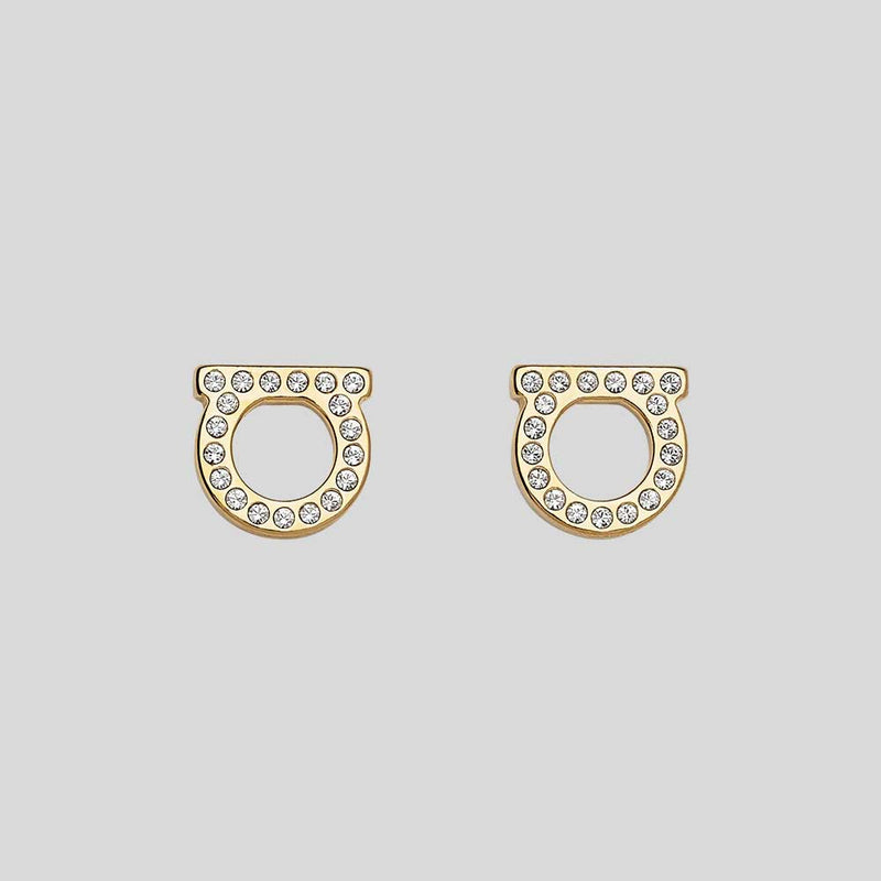 FERRAGAMO Gancini Crystals Small Earrings In Gold Color 696576 lussocitta lusso citta