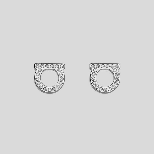 FERRAGAMO Gancini Crystals Small Earrings In Silver Color 696577 lusso citta lusso citta