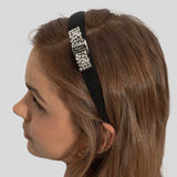 FERRAGAMO Vara Bow Crystal Headband Black/Silver 713034