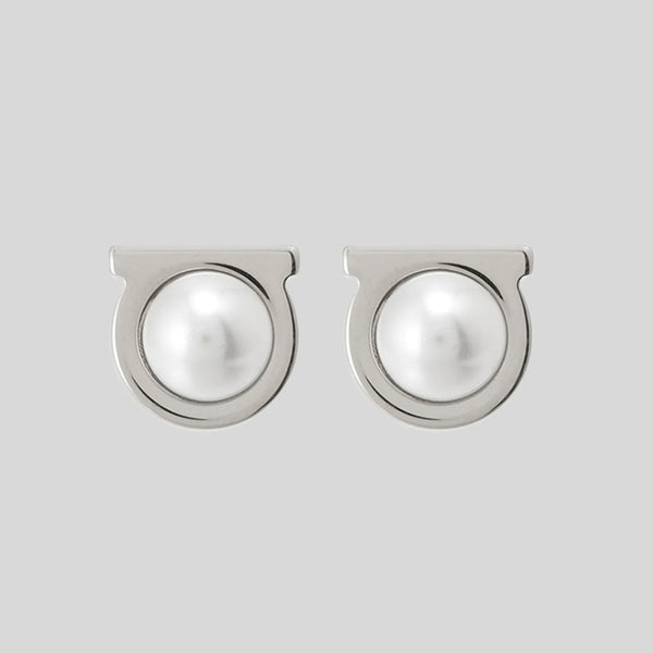 FERRAGAMO Gancini Pearls Earrings In Silver Color 760121 lussocitta lusso citta