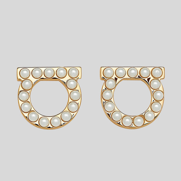 Ferragamo Gancini Crystals and Pearls Earrings In Gold Collar 696581 lussocitta lusso citta