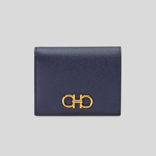 Ferragamo Calf Leather Small Bifold Wallet Midnight 771175