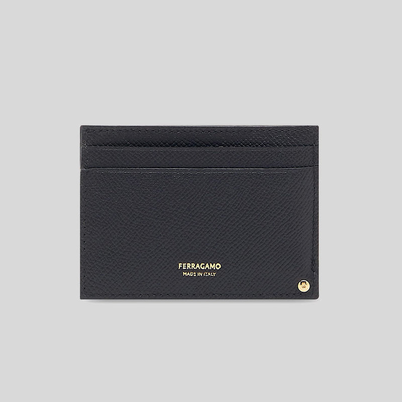 FERRAGAMO Men's Credit Card Holder With ID Slot Black 775660
