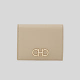 FERRAGAMO Calf Leather Small Bifold Wallet Stone 779463