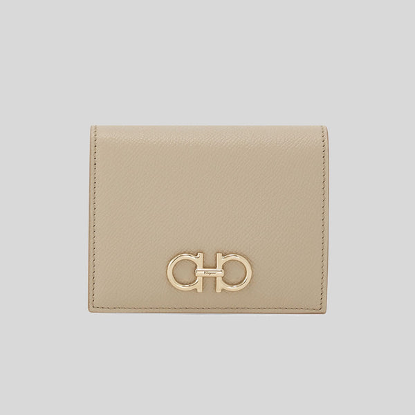 FERRAGAMO Calf Leather Small Bifold Wallet Stone 779463