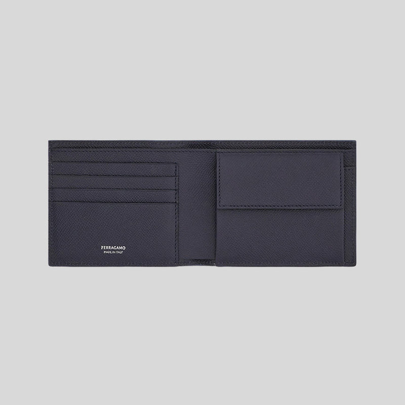 FERRAGAMO Gancini Men's Leather Bifold Coin Wallet Graphite 784817