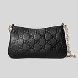 GUCCI Women's GG Emblem Leather Shoulder/Crossbody Bag Black 815277