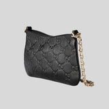 GUCCI Women's GG Emblem Leather Shoulder/Crossbody Bag Black 815277