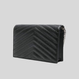 SAINT LAURENT YSL Matelasse Envelope Chain Wallet In Grain De Poudre Embossed Leather Black/Silver 857605BOW02
