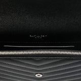 SAINT LAURENT YSL Matelasse Envelope Chain Wallet In Grain De Poudre Embossed Leather Black/Silver 857605BOW02