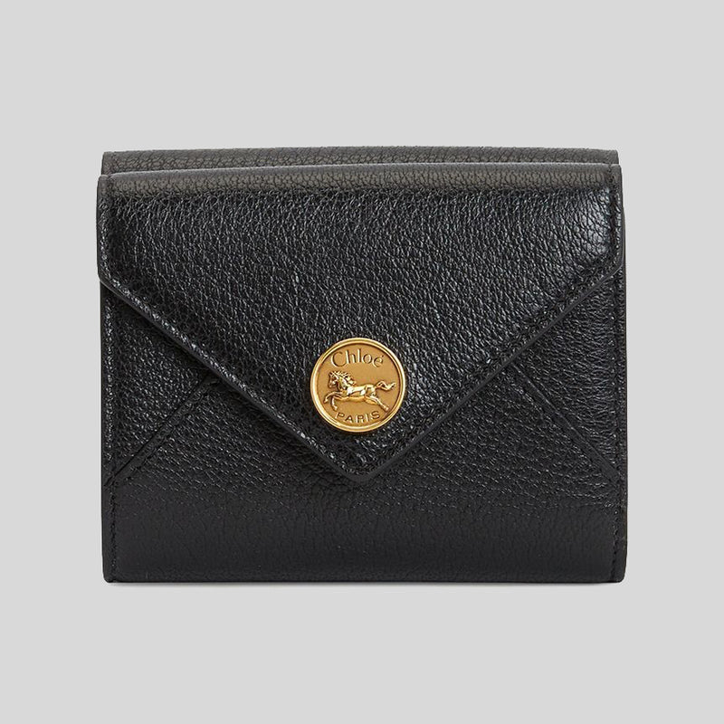 CHLOE Small Envelope Trifold Wallet In Grained Leather Black CHC25SP543O93 lussocitta lusso citta