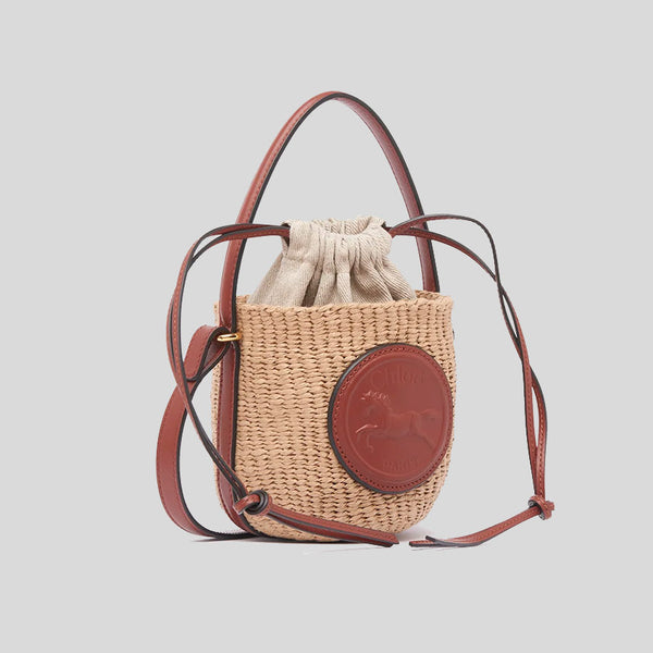 CHLOE Mini Horse Medal Basket In Natural Fibers Sepia Brown CH25US593O8227S