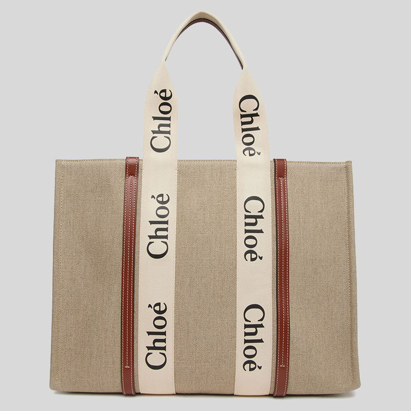 CHLOE Woody Large Tote Bag White Brown CHC22AS382I2690U lussocitta lusso città