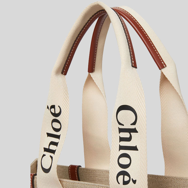 CHLOE Woody Large Tote Bag White Brown CHC22AS382I2690U