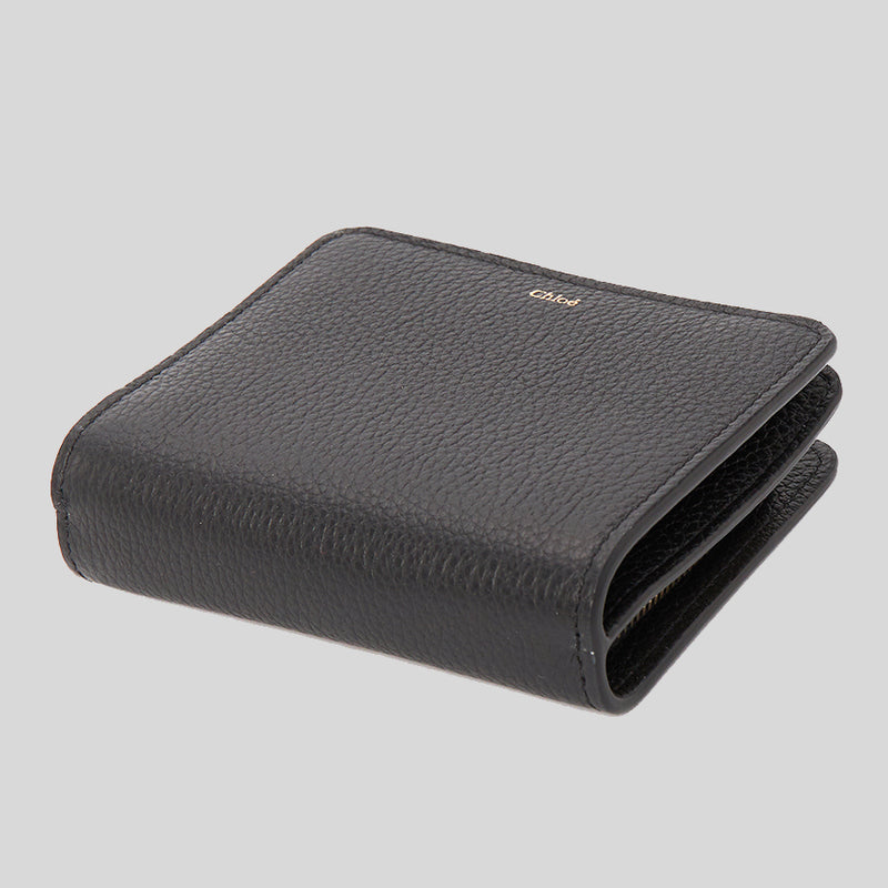 CHLOE Alphabet Compact Wallet In Grained Leather Black CHC22WP765F57