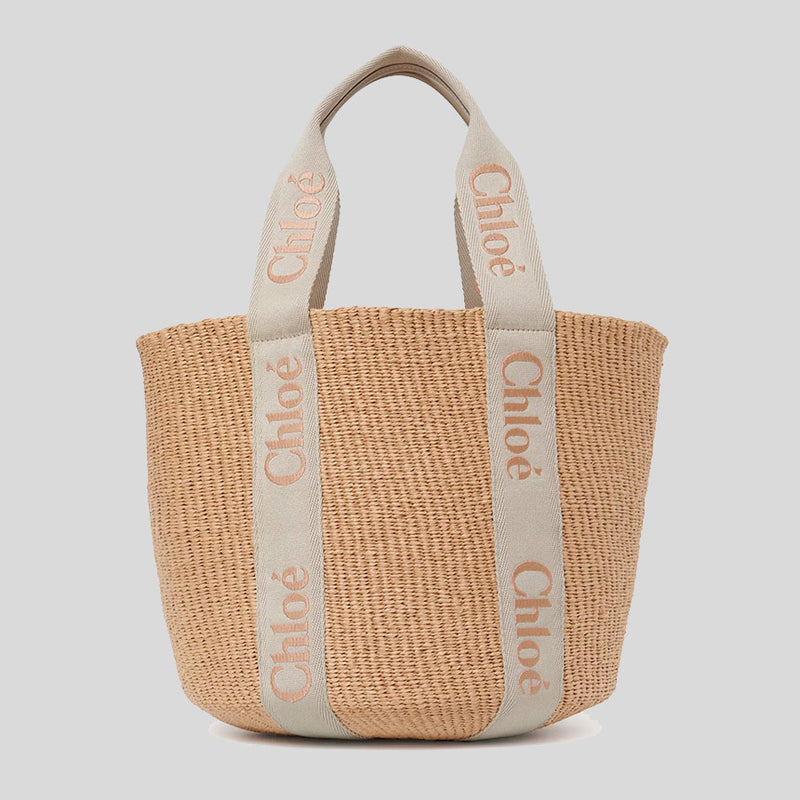 CHLOE Large Woody Basket In Natural Fibers Vintage Khaki CHC23AS380L18