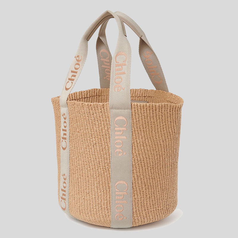 CHLOE Large Woody Basket In Natural Fibers Vintage Khaki CHC23AS380L18