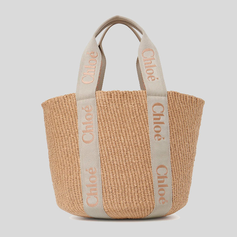CHLOE Large Woody Basket In Natural Fibers Vintage Khaki CHC23AS380L18 lussocitta lusso citta