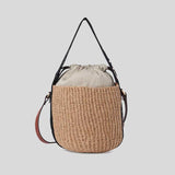 CHLOE Small Woody Basket In Natural Fibers Black/Beige CHC23AS381L18915 lussocitta lusso città