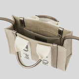 CHLOE Mini Woody Tote Bag In Linen And Leather Shiny Gray CHC25SP237O81074