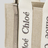 CHLOE Mini Woody Tote Bag In Linen And Leather Shiny Gray CHC25SP237O81074