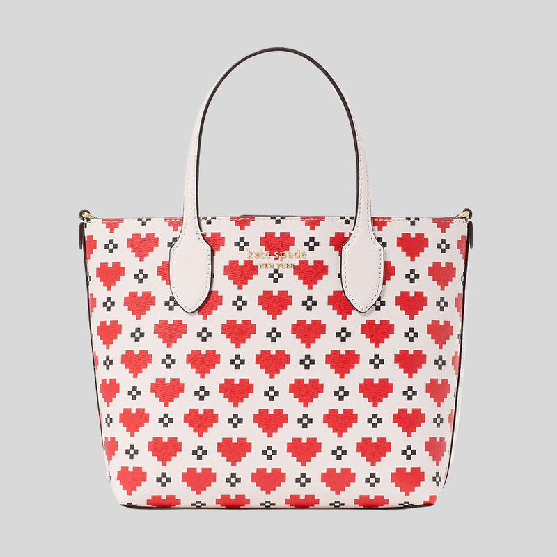 KATE SPADE Bleecker Pixel Hearts Medium Crossbody Tote Cream KJ895