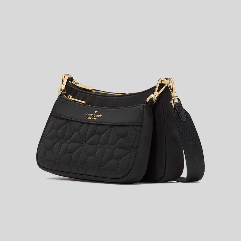 KATE SPADE Duet Spade Flower Quilted Nylon Crossbody Bag Black KK901